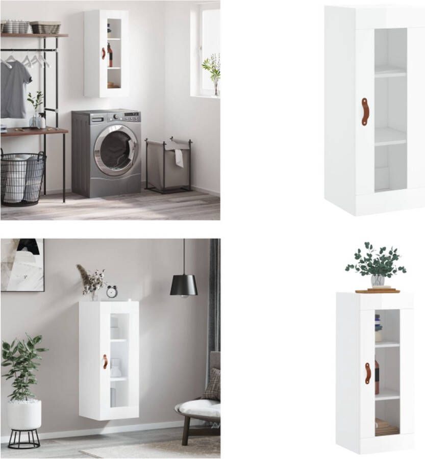 VidaXL Hangkast 34-5x34x90 cm hoogglans wit Wandkast Wandkasten Hangkast Hangende Kast - Foto 4