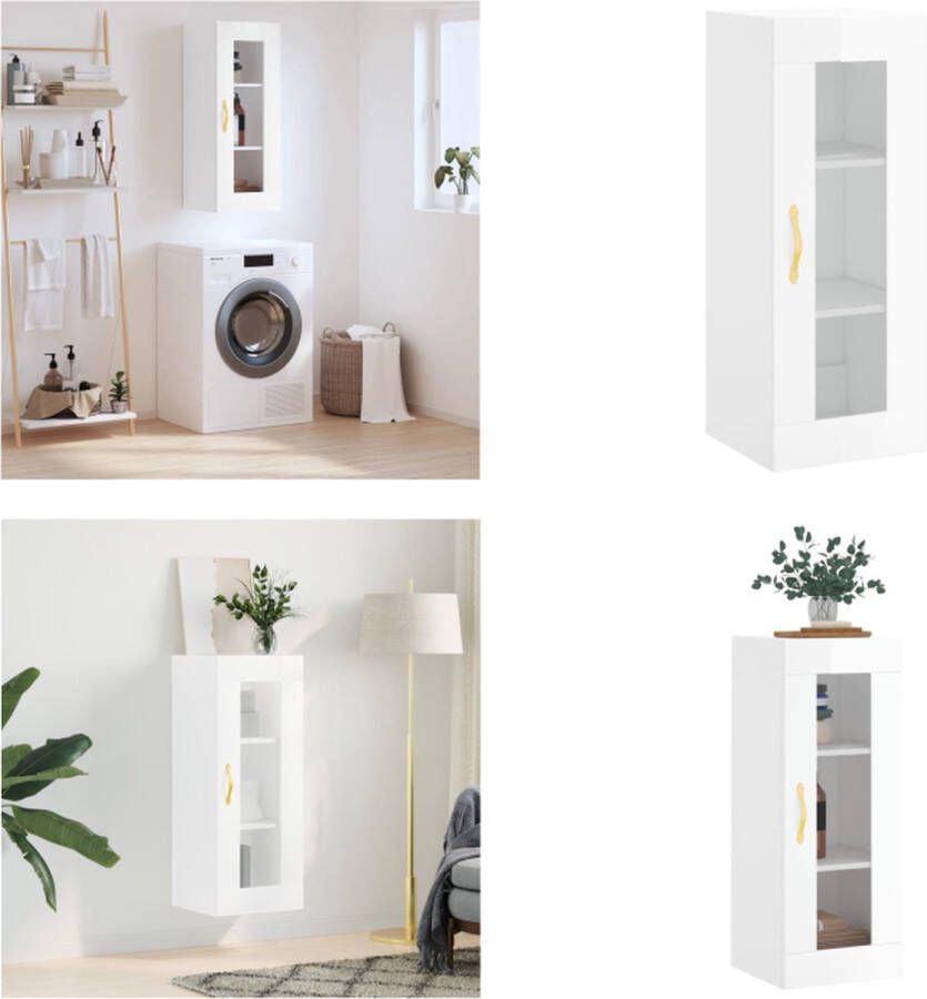 VidaXL Hangkast 34-5x34x90 cm hoogglans wit Wandkast Wandkasten Hangkast Hangende Kast