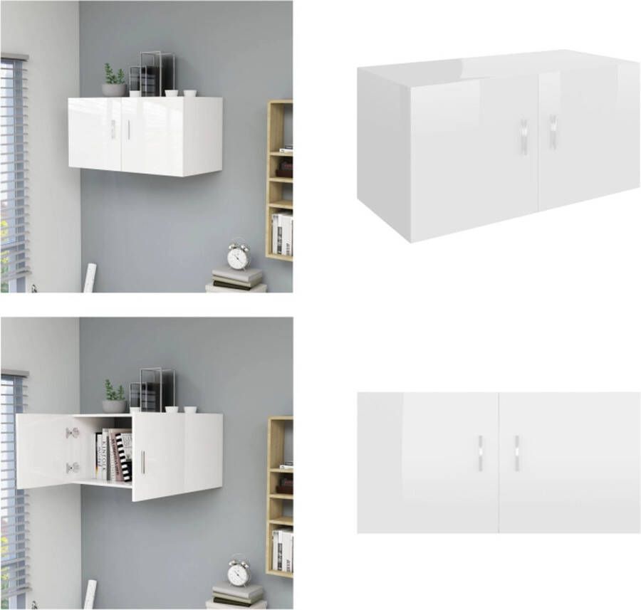 VidaXL Hangkast 80x39x40 cm spaanplaat hoogglans wit Wandkast Wandkasten Hangkast Hangkasten