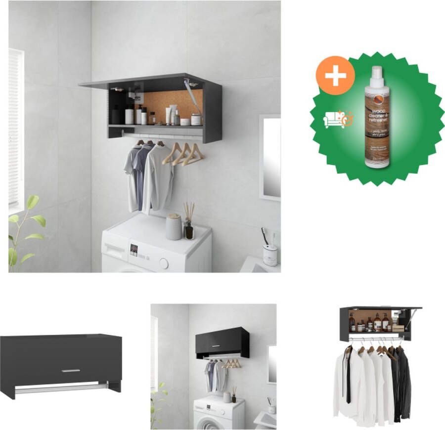 VidaXL Kledingkast 70x32-5x35 cm spaanplaat hoogglans grijs Kast Inclusief Houtreiniger en verfrisser