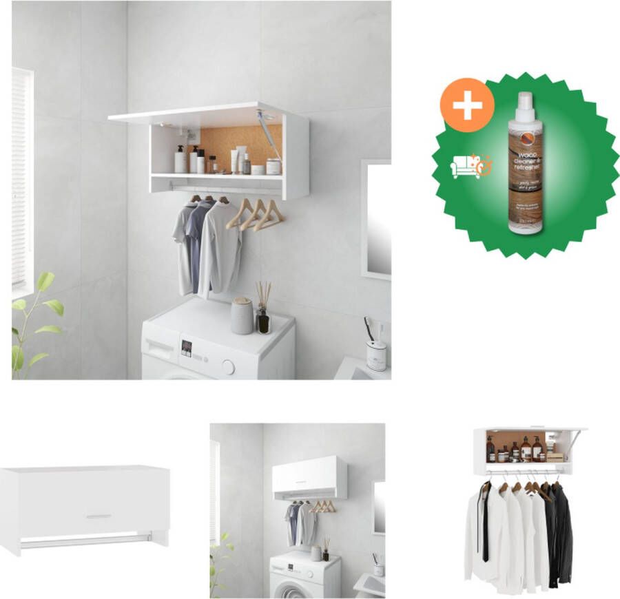 VidaXL Hangkast Compacte garderobe Wit 70 x 32.5 x 35 cm Met kledingstang Kast Inclusief Houtreiniger en verfrisser