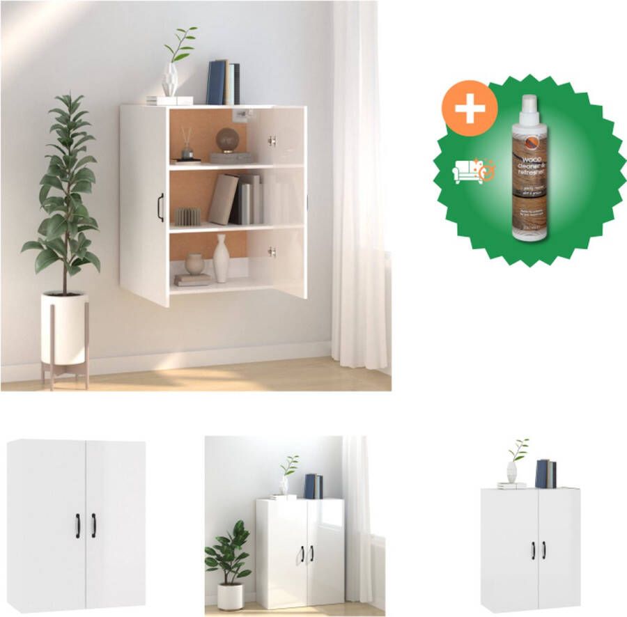 VidaXL Hangkast Opbergkast 69.5 x 34 x 90 cm Hoogglans Wit Kast Inclusief Houtreiniger en verfrisser