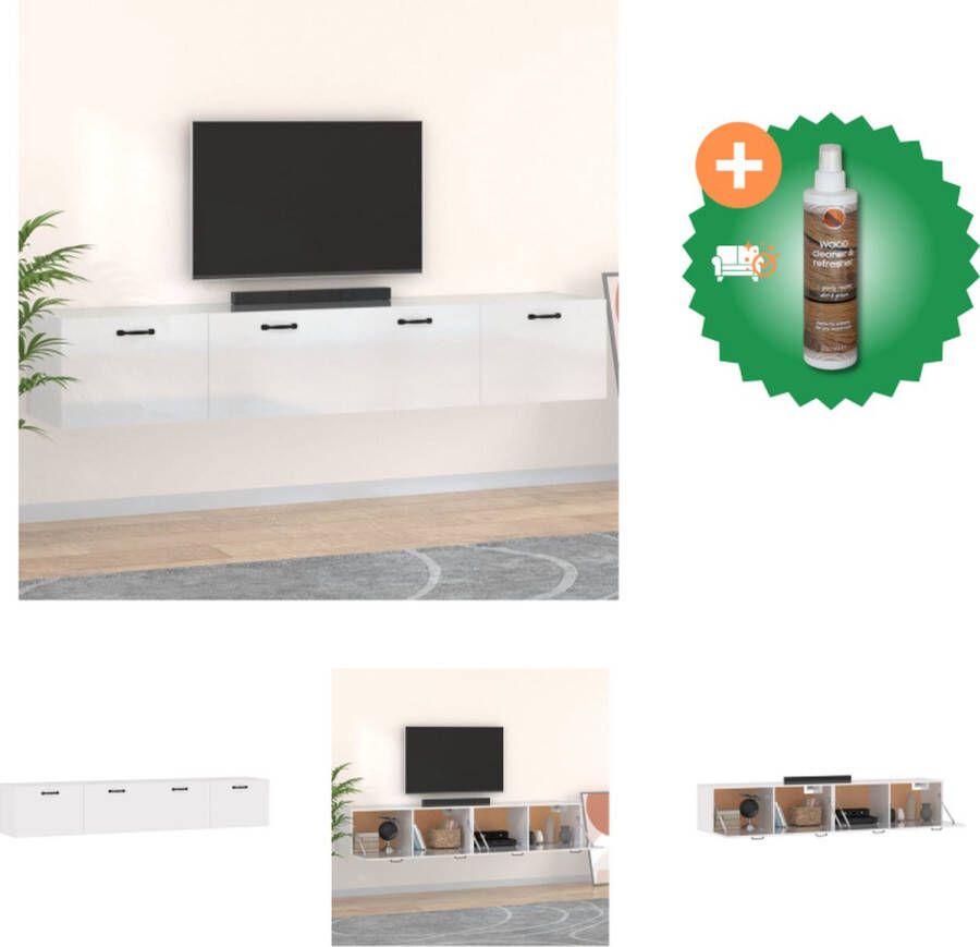 VidaXL Hangkast Wandgemonteerd Hoogglans wit 100 x 36.5 x 35 cm Bewerkt hout Kast Inclusief Houtreiniger en verfrisser
