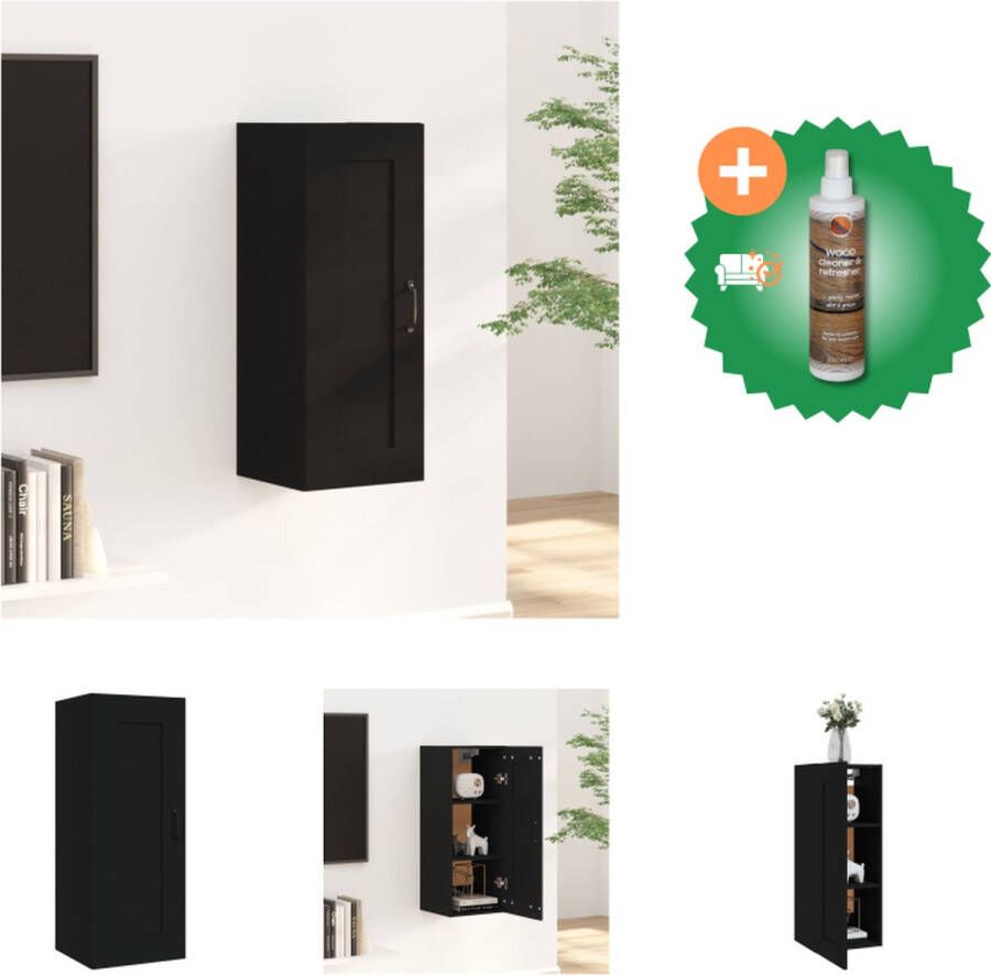 VidaXL Hangkast Wandgemonteerde opbergkast Zwart 35x34x90 cm Bewerkt hout Kast Inclusief Houtreiniger en verfrisser