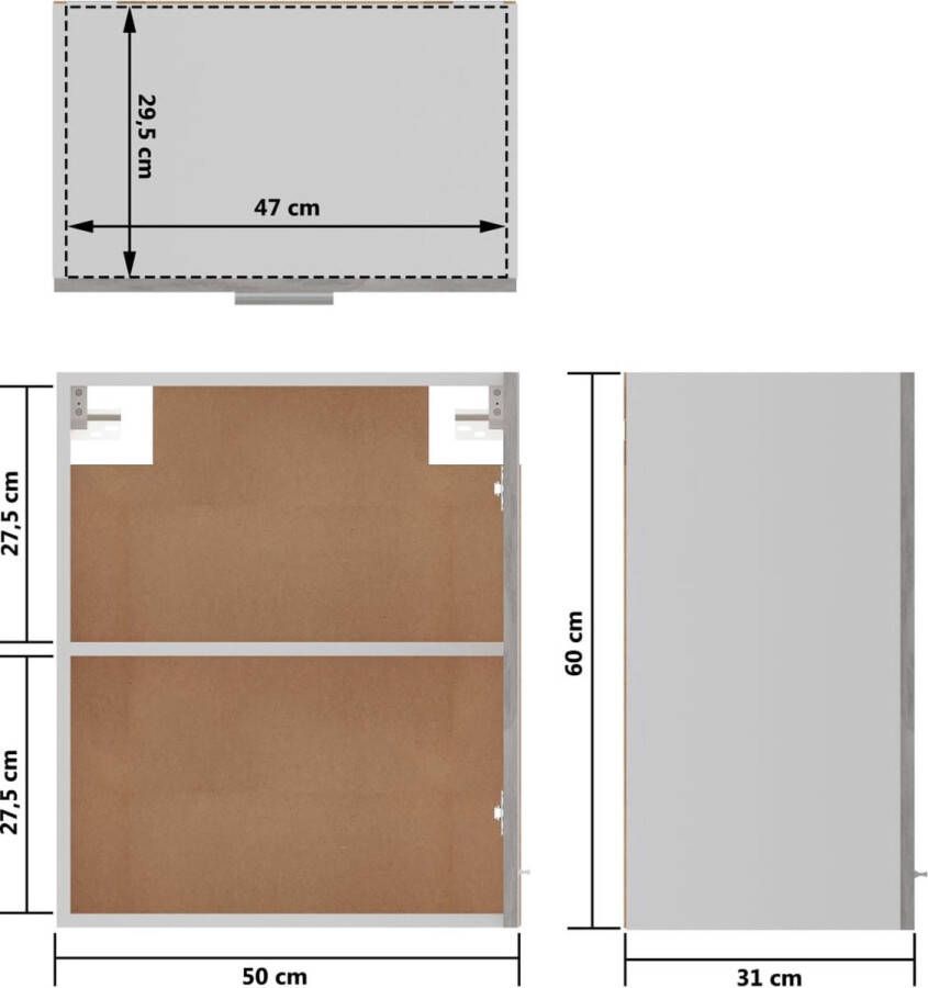 VidaXL Hangkasten 2 st Lyon 50x31x60 cm bewerkt hout betongrijs - Foto 2