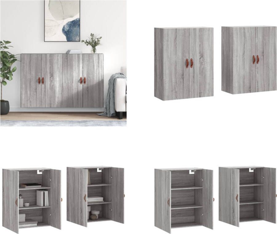 VidaXL Hangkasten 2 st 69-5x34x90 cm grijs sonoma eikenkleurig Wandkast Wandkasten Opbergkast Keukenkast