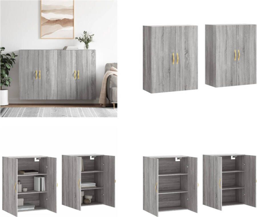 VidaXL Hangkasten 2 st 69-5x34x90 cm grijs sonoma eikenkleurig Wandkast Wandkasten Opbergkast Keukenkast - Foto 3