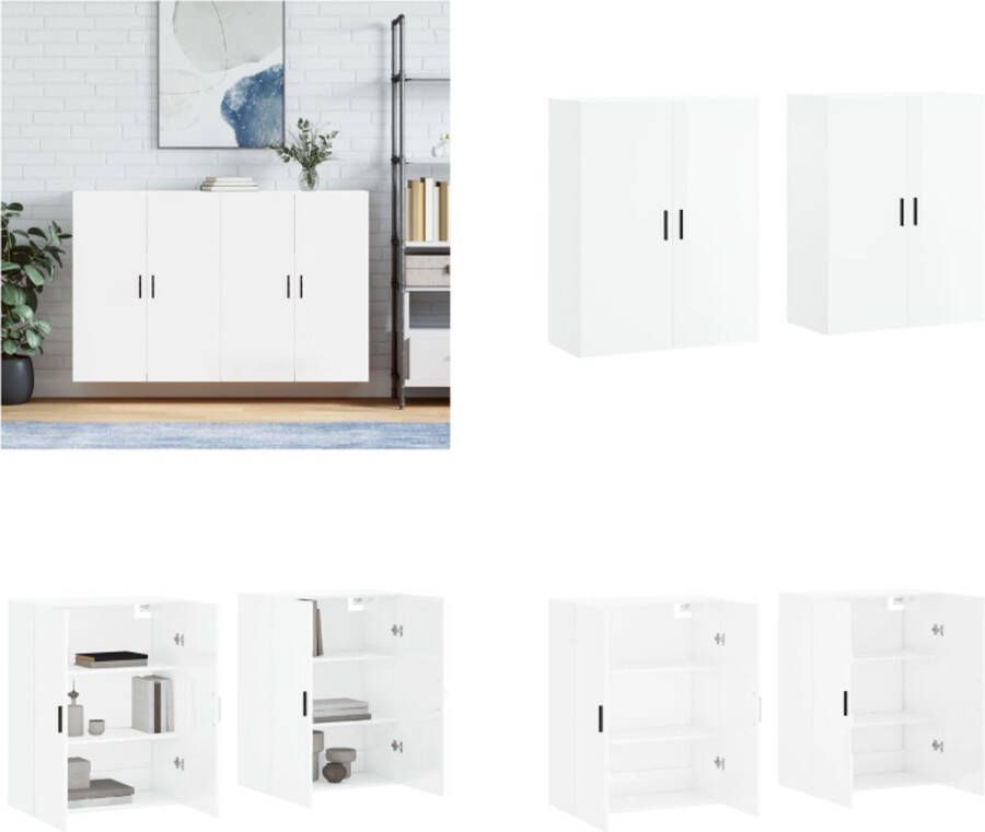 VidaXL Hangkasten 2 st 69-5x34x90 cm hoogglans wit Wandkast Wandkasten Opbergkast Keukenkast