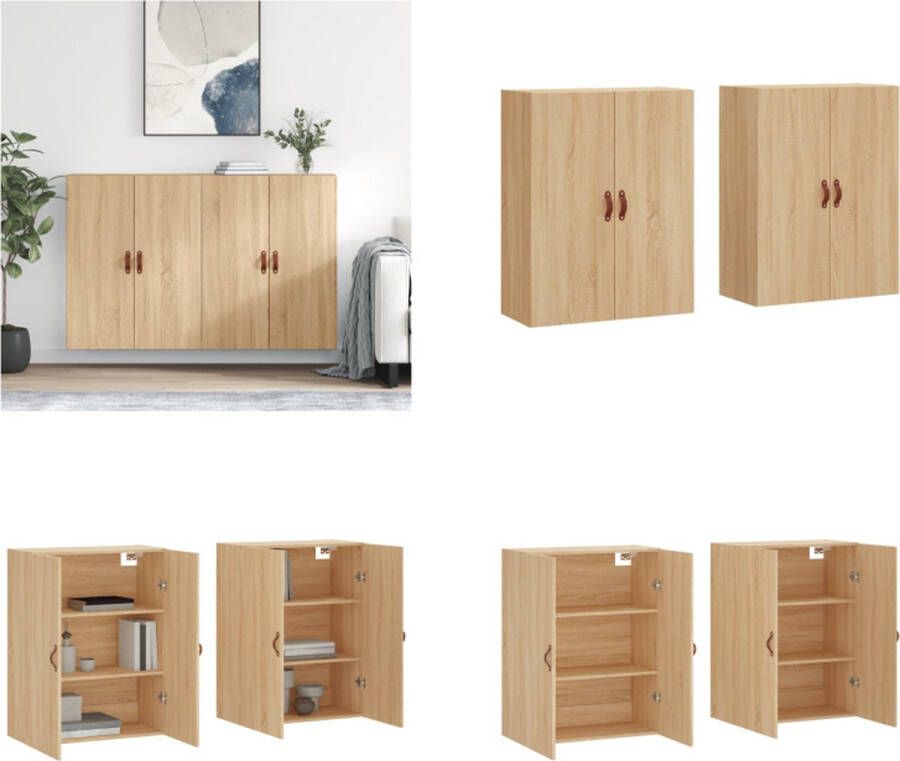 VidaXL Hangkasten 2 st 69-5x34x90 cm sonoma eikenkleurig Wandkast Wandkasten Opbergkast Keukenkast
