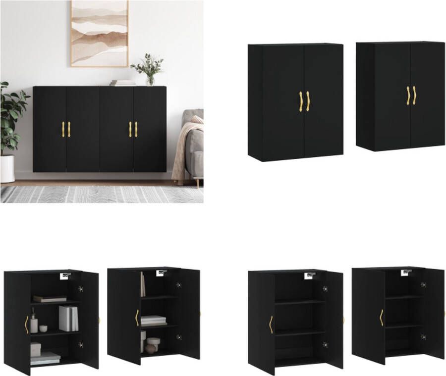 VidaXL Hangkasten 2 st 69-5x34x90 cm zwart Wandkast Wandkasten Opbergkast Keukenkast