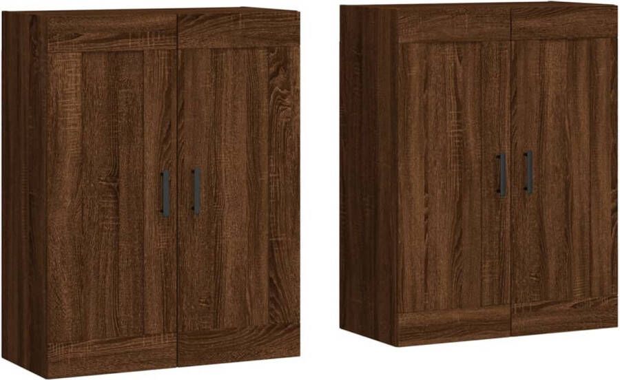 VidaXL -Hangkasten-2-st-bewerkt-hout-bruineikenkleurig - Foto 2