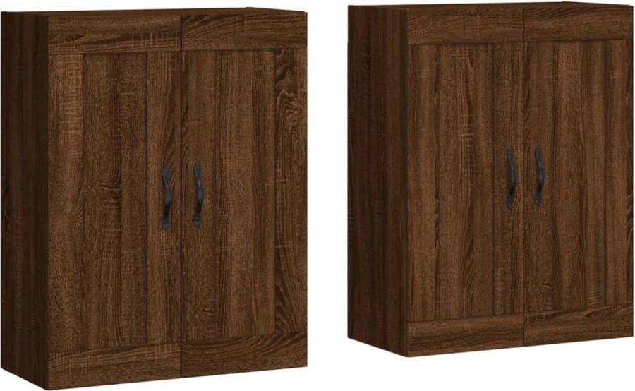 VidaXL -Hangkasten-2-st-bewerkt-hout-bruineikenkleurig - Foto 2