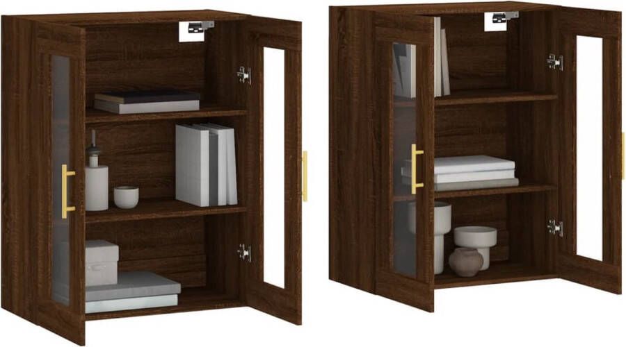 VidaXL -Hangkasten-2-st-bewerkt-hout-bruineikenkleurig - Foto 3