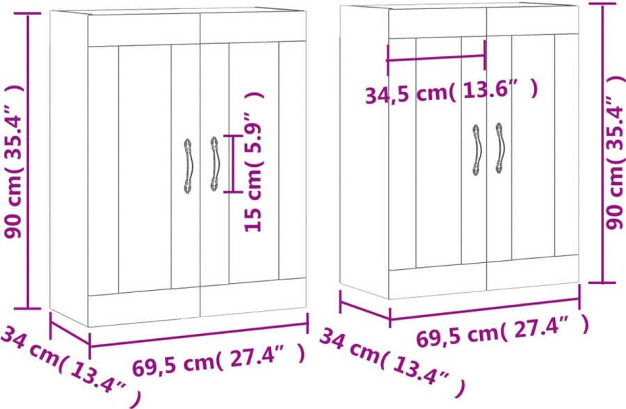 VidaXL -Hangkasten-2-st-bewerkt-hout-bruineikenkleurig