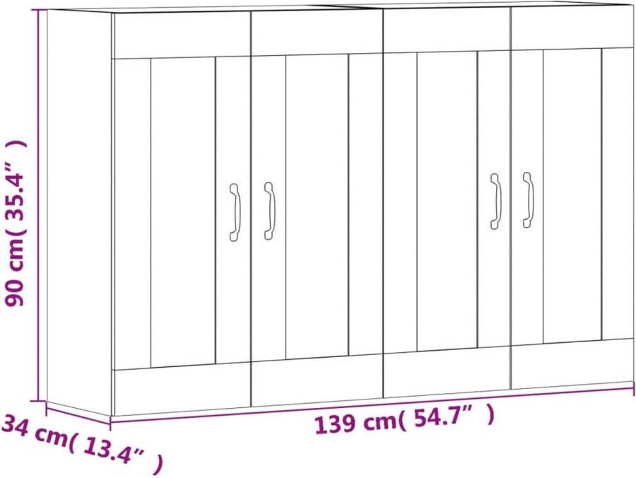 VidaXL -Hangkasten-2-st-bewerkt-hout-bruineikenkleurig - Foto 4