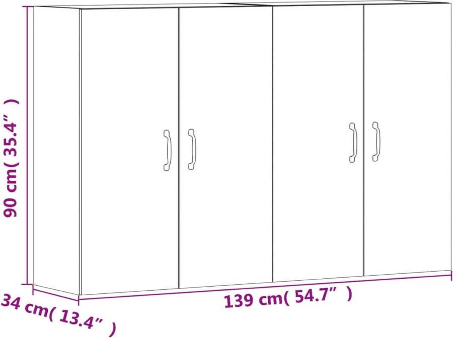 VidaXL -Hangkasten-2-st-bewerkt-hout-gerookt-eikenkleurig - Foto 4
