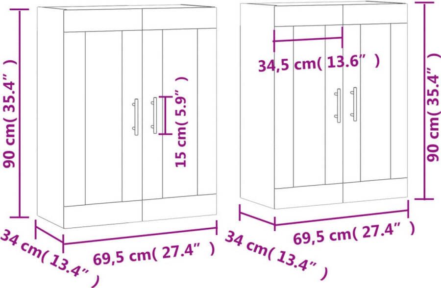 VidaXL -Hangkasten-2-st-bewerkt-hout-hoogglans-wit - Foto 3
