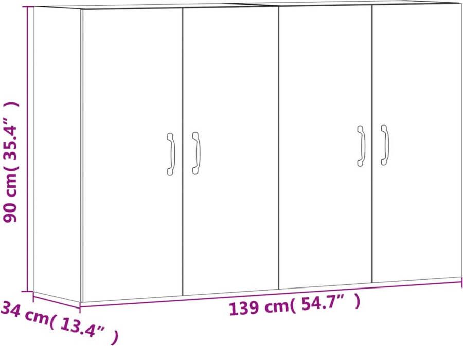 VidaXL -Hangkasten-2-st-bewerkt-hout-hoogglans-wit - Foto 4