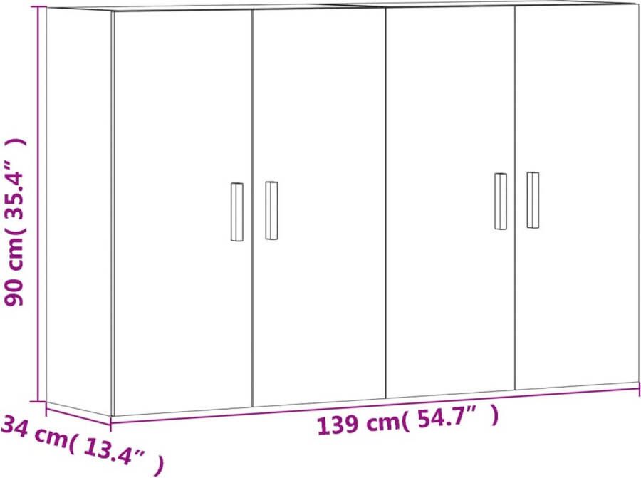 VidaXL -Hangkasten-2-st-bewerkt-hout-zwart - Foto 3