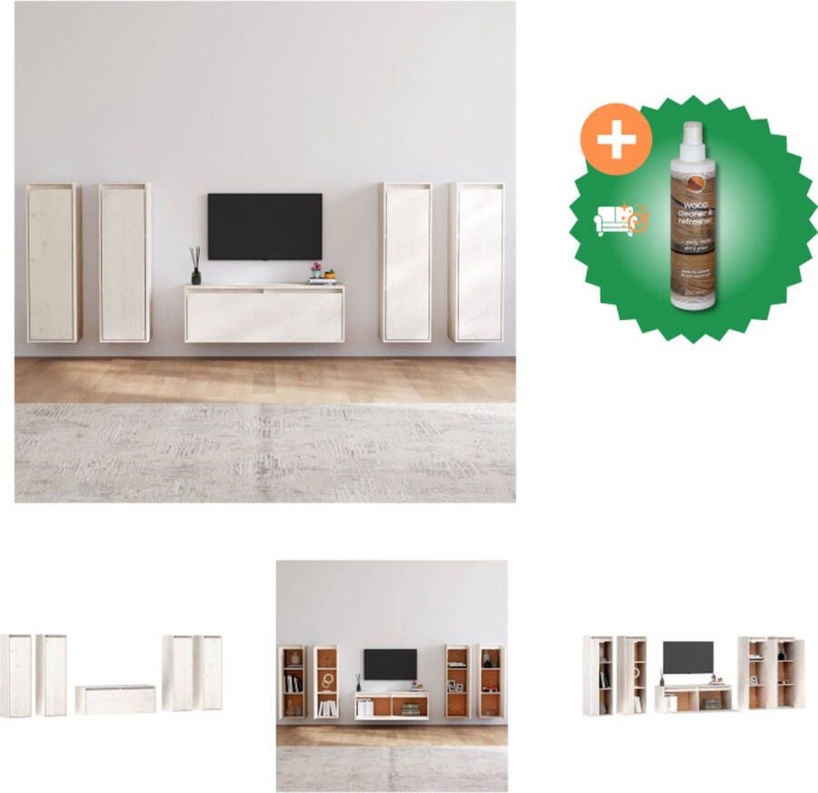 VidaXL Televisiekasten Klassiek design Massief grenenhout Wit 45 x 30 x 35 cm 60 x 30 x 35 cm 30 x 30 x 40 cm 30 x 30 x 60 cm Kast Inclusief Houtreiniger en verfrisser - Foto 2