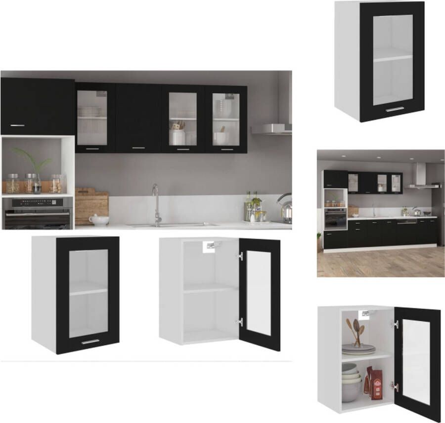 VidaXL Hangkastje Keuken 40 x 31 x 60 cm zwart spaanplaat en glas Keukenkast