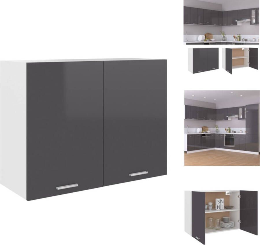 VidaXL Hangkastje Opbergkast Afmetingen- 80 x 31 x 60 cm Ken- Duurzaam functioneel hoogglans grijs Keukenkast