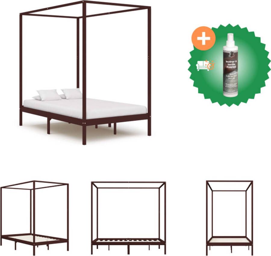 VidaXL Hemelbed donkerbruin Massief grenenhout 204 x 124 x 200 cm Geschikt voor matras 120 x 200 cm Bed Inclusief Reiniger