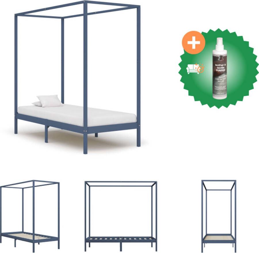 VidaXL Hemelbed grijs massief grenen 100x200cm elegant en stevig Bed Inclusief Reiniger