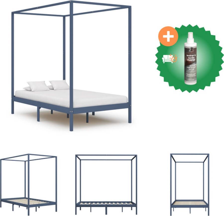VidaXL Hemelbed Grijs Massief Grenenhout 204x144x200 cm 140x200 cm Elegant en stevig Bed Inclusief Reiniger