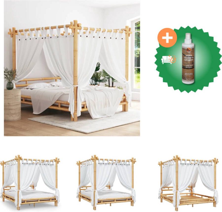 VidaXL Hemelbed Rustiek 198 x 220 x 200 cm Bamboe 4 Opening Lattenbodem Exclusief matras Bed Inclusief Houtreiniger en verfrisser