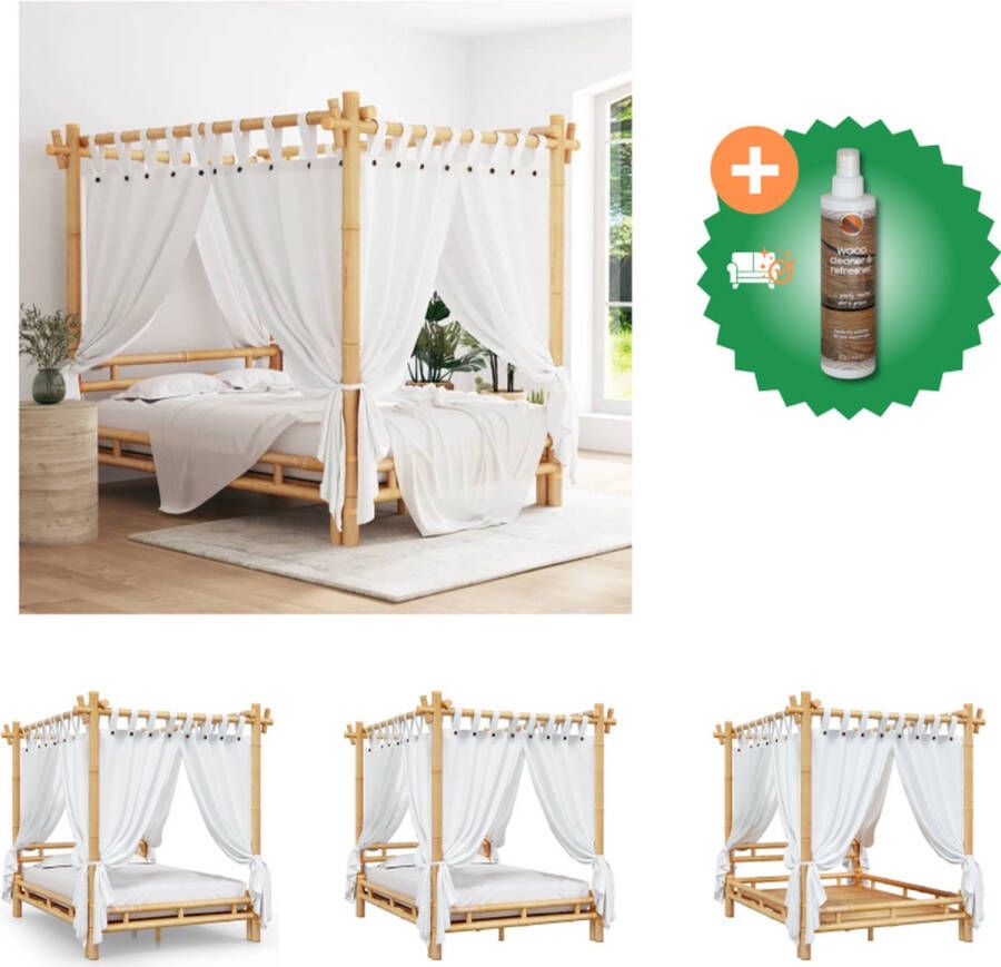 VidaXL Hemelbed Rustieke Bamboe 178x220x200 cm 140x200cm Matras Inclusief lattenbodem Montage vereist Bed Inclusief Houtreiniger en verfrisser