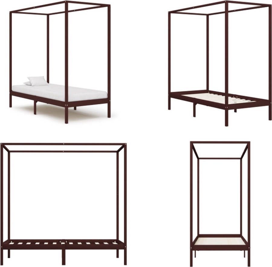 VidaXL Hemelbedframe massief grenenhout donkerbruin 100x200 cm Bedframe Bedframes Eenpersoonsbed Eenpersoonsbedden