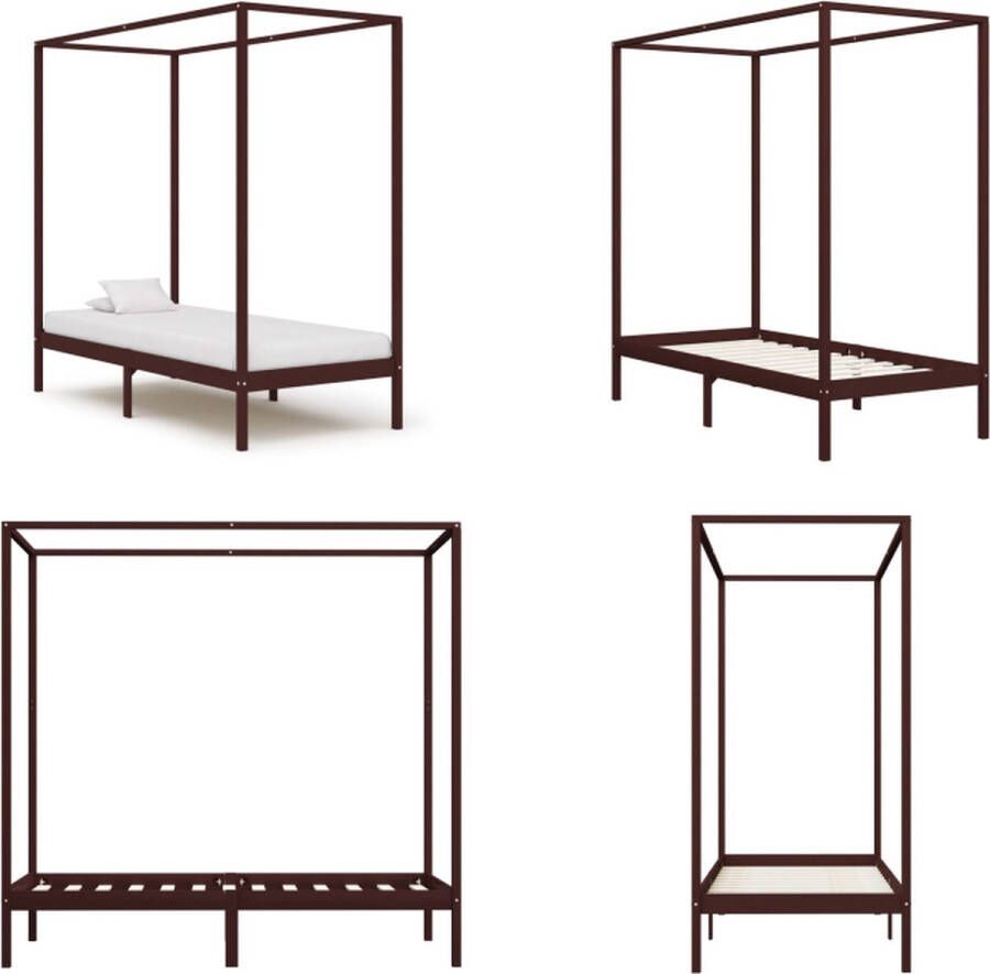 VidaXL Hemelbedframe massief grenenhout donkerbruin 90x200 cm Bedframe Bedframes Eenpersoonsbed Eenpersoonsbedden