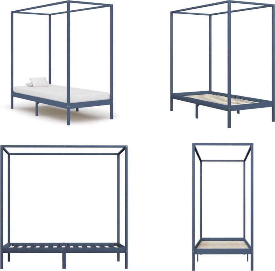 VidaXL Hemelbedframe massief grenenhout grijs 100x200 cm Bedframe Bedframes Eenpersoonsbed Eenpersoonsbedden