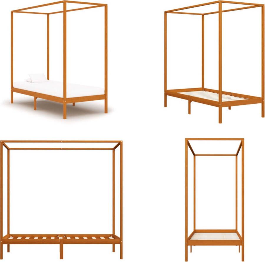 VidaXL Hemelbedframe massief grenenhout honingbruin 90x200 cm Bedframe Bedframes Eenpersoonsbed Eenpersoonsbedden