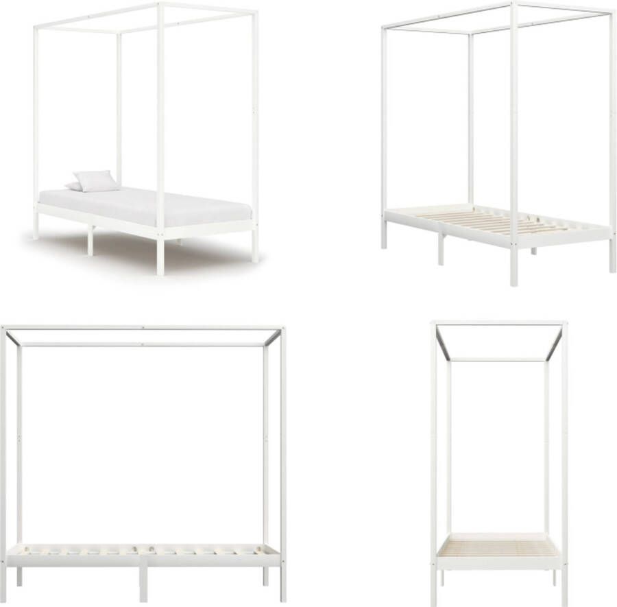 VidaXL Hemelbedframe massief grenenhout wit 100x200 cm Bedframe Bedframes Eenpersoonsbed Eenpersoonsbedden