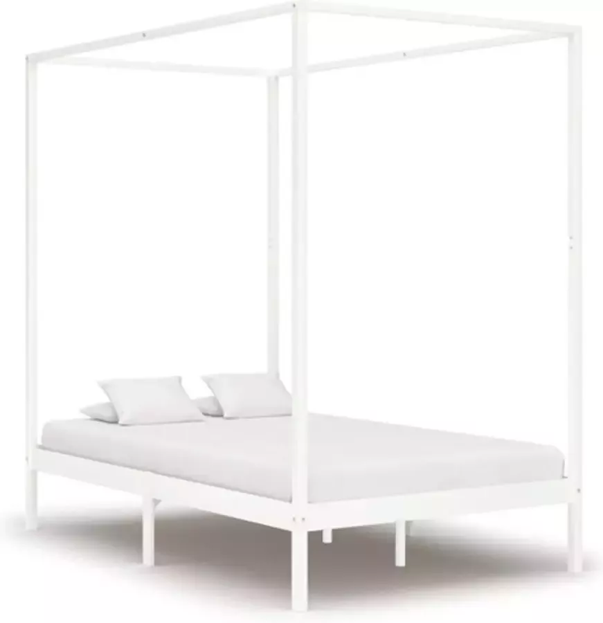 VidaXL -Hemelbedframe-massief-grenenhout-wit-140x200-cm