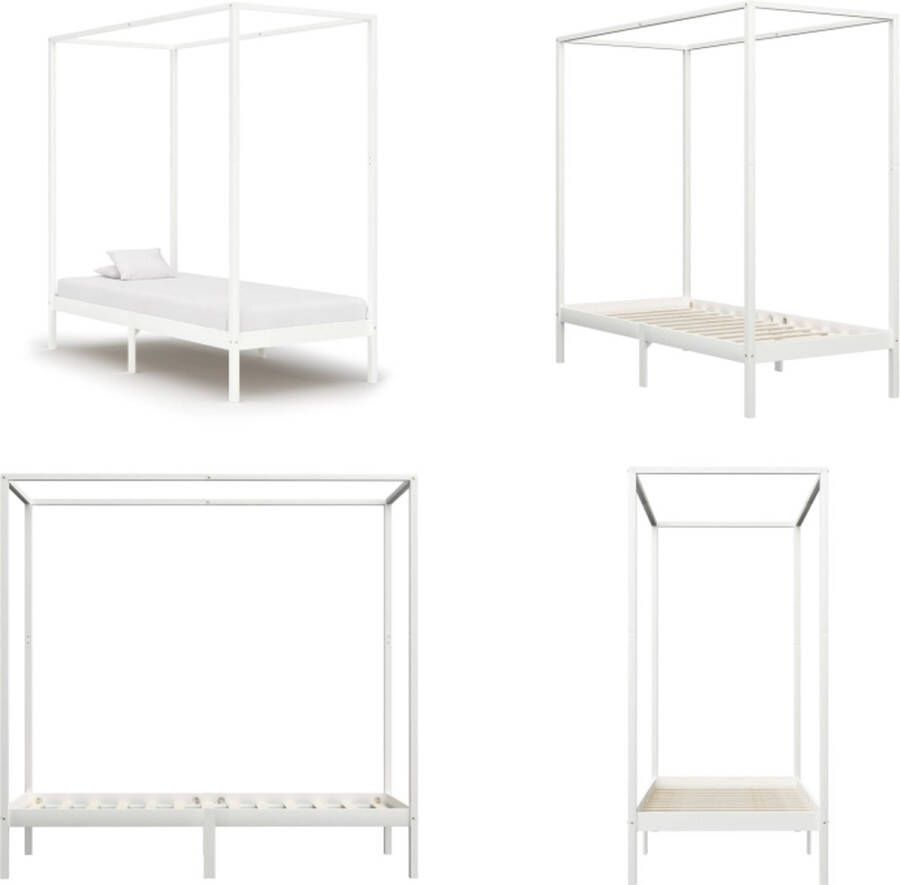VidaXL Hemelbedframe massief grenenhout wit 90x200 cm Bedframe Bedframes Eenpersoonsbed Eenpersoonsbedden
