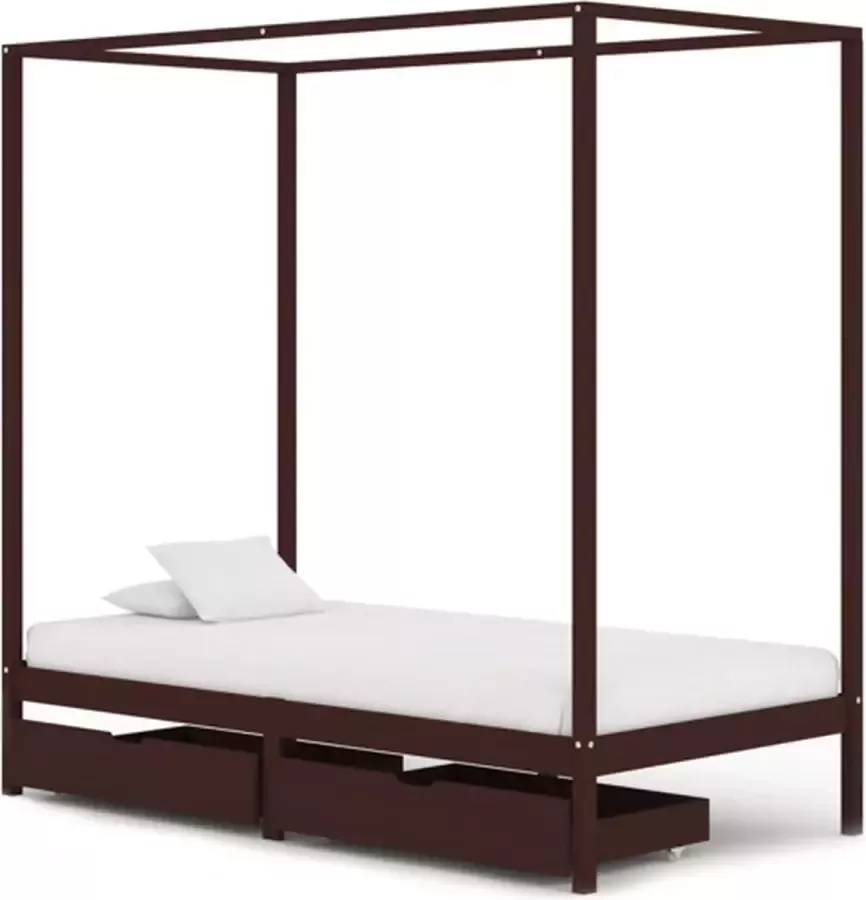VidaXL Hemelbedframe met 2 lades grenenhout donkerbruin 100x200 cm