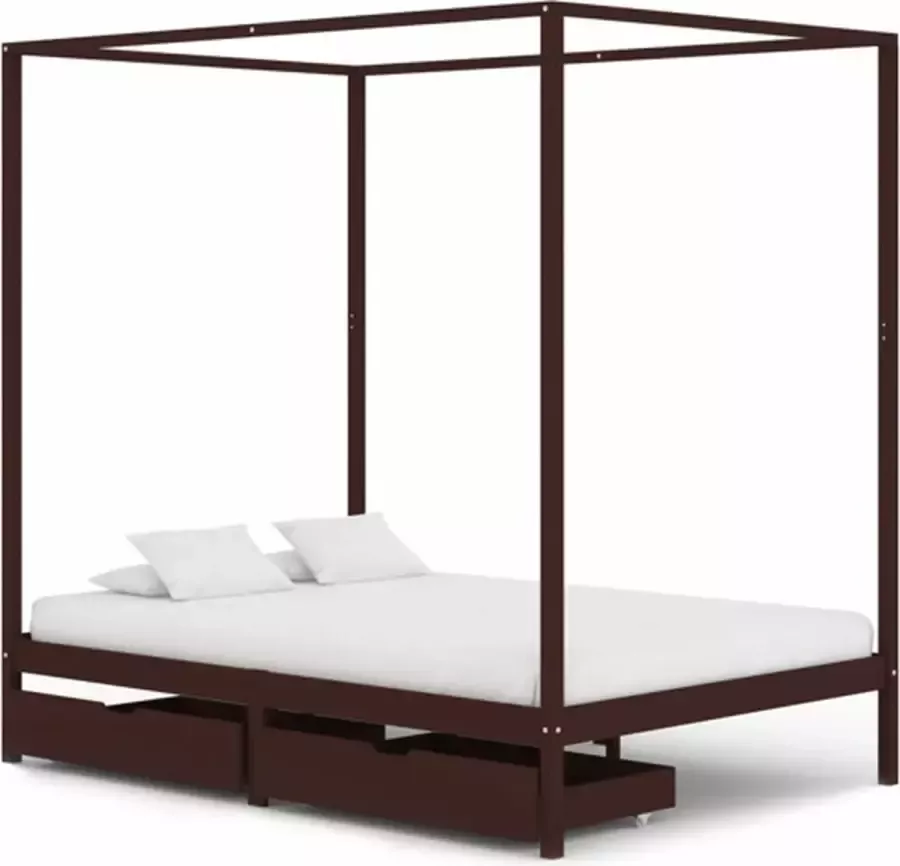VidaXL Hemelbedframe met 2 lades grenenhout donkerbruin 140x200 cm - Foto 1
