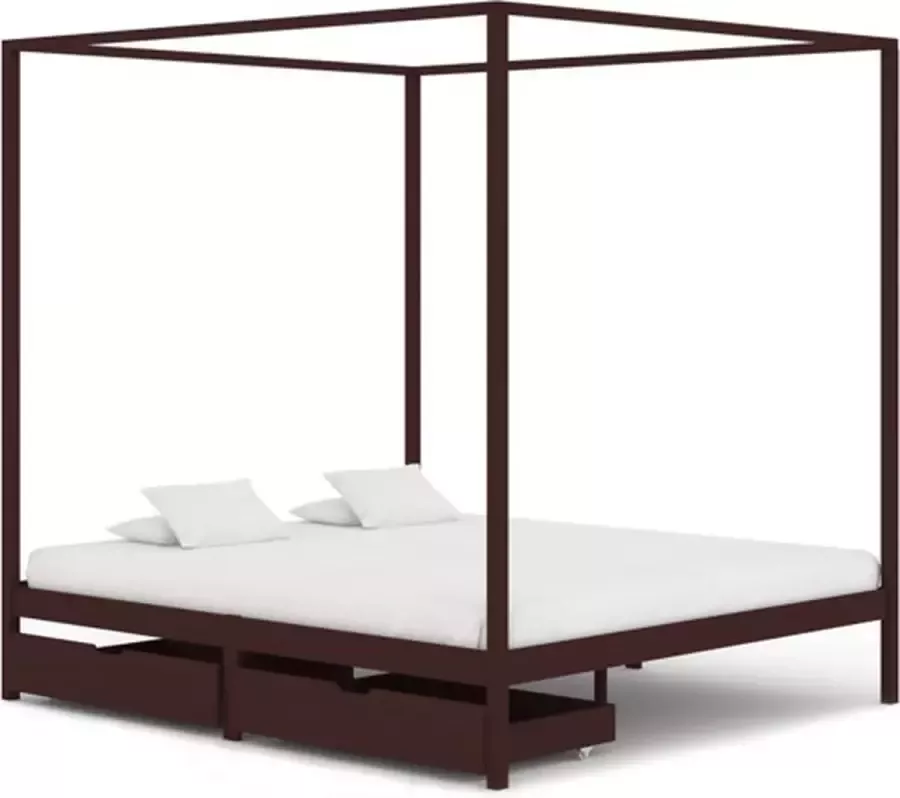 VidaXL Hemelbedframe met 2 lades grenenhout donkerbruin 160x200 cm