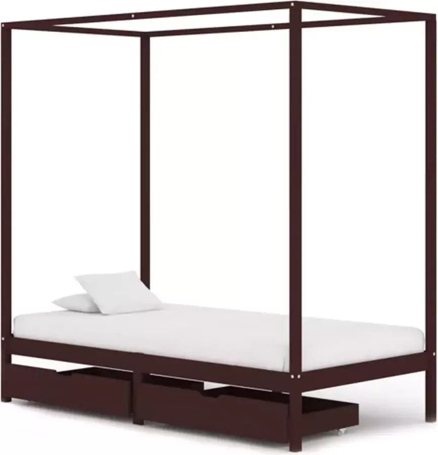 VidaXL Hemelbedframe met 2 lades grenenhout donkerbruin 90x200 cm