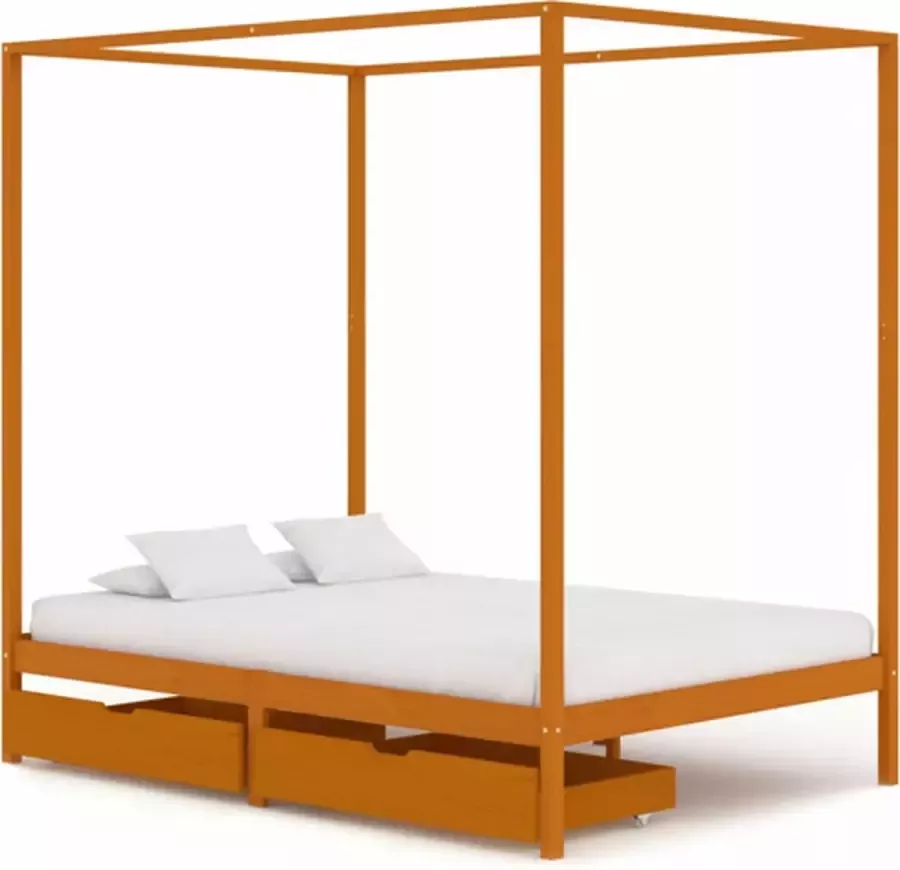 VidaXL Hemelbedframe met 2 lades massief grenenhout 140x200 cm