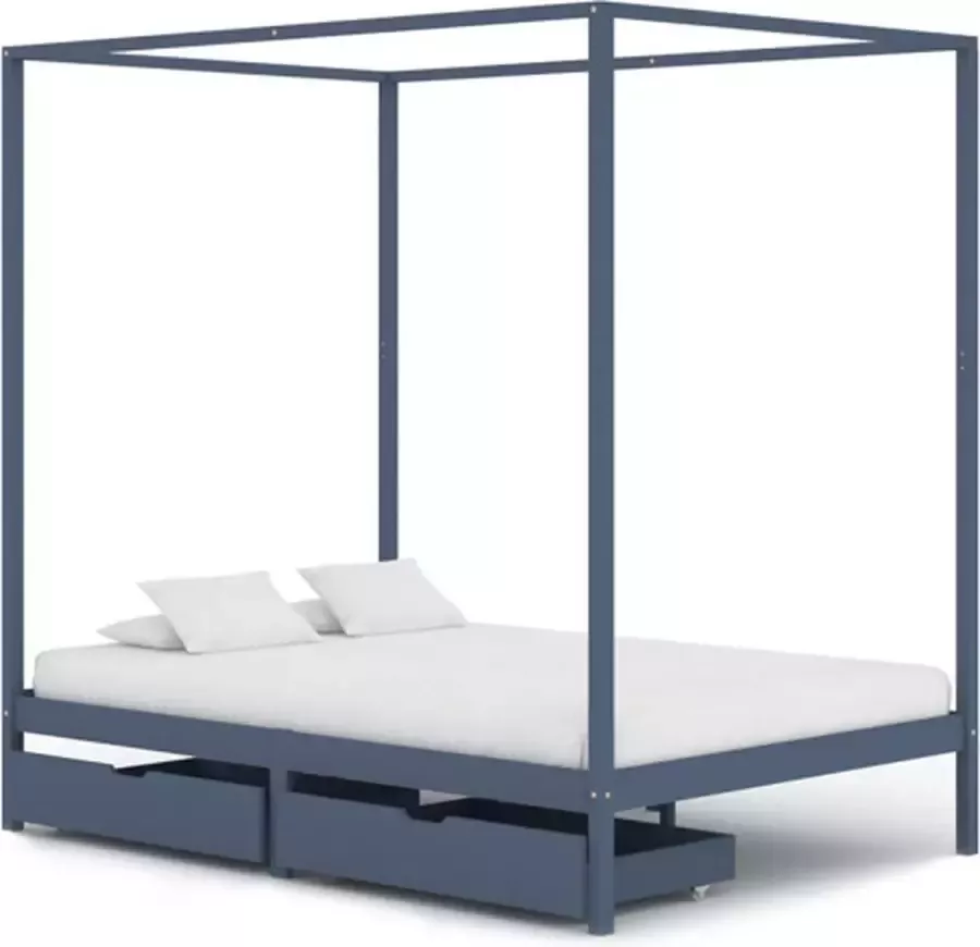 VidaXL Hemelbedframe met 2 lades massief grenenhout grijs 140x200 cm