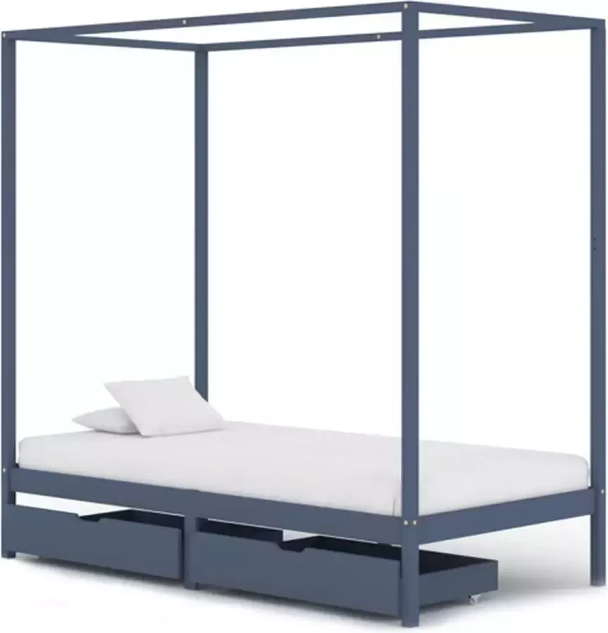 VidaXL Hemelbedframe met 2 lades massief grenenhout grijs 90x200 cm