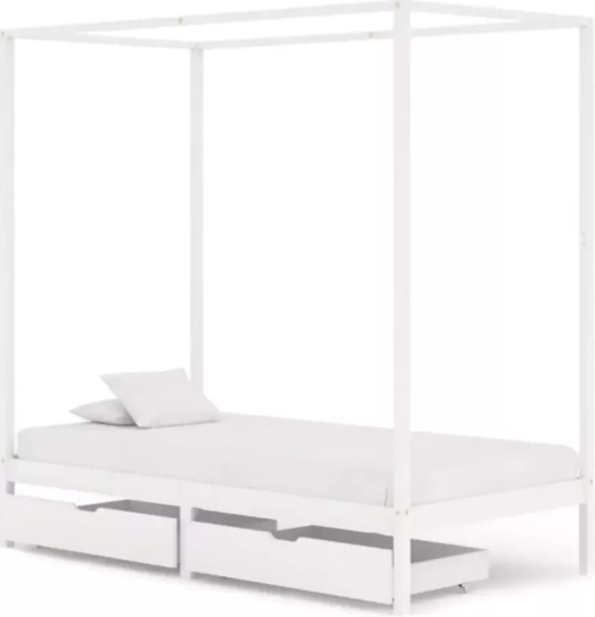 VidaXL -Hemelbedframe-met-2-lades-massief-grenenhout-wit-100x200-cm - Foto 2