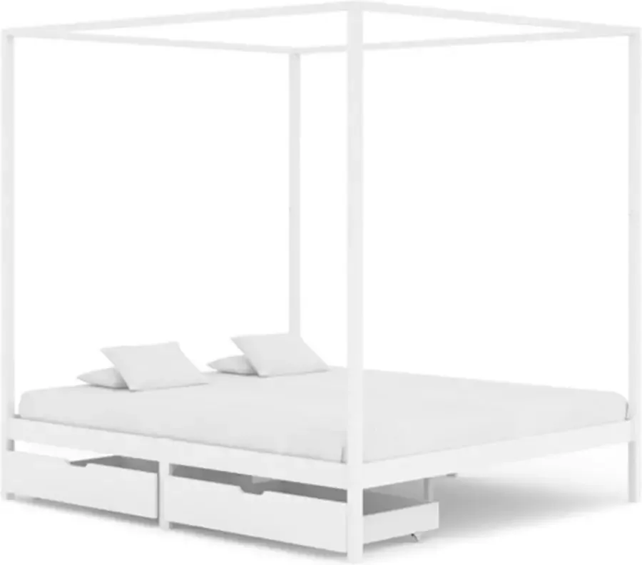 VidaXL Hemelbedframe met 2 lades massief grenenhout wit 160x200 cm