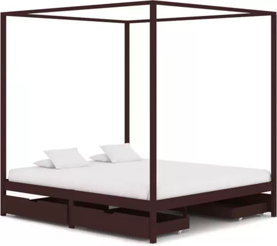 VidaXL Hemelbedframe met 4 lades grenenhout donkerbruin 180x200 cm