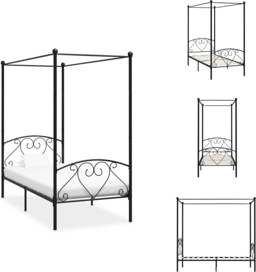 VidaXL Hemelbedframe Metaal 209x107.5x198 cm Zwart Elegante en klassieke sfeer Stevig en duurzaam Vereist montage Bed