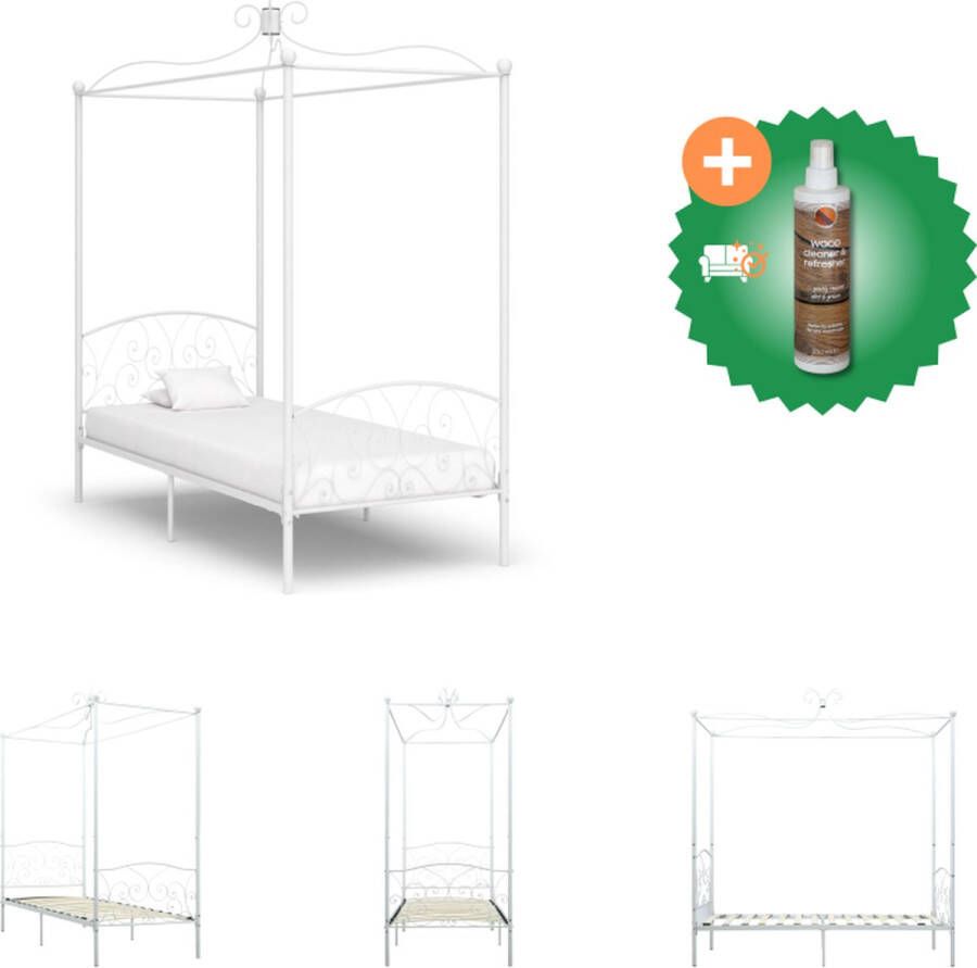 VidaXL Hemelbedframe Metaal 211x99x227 cm Wit Inclusief Lattenbodem Bed Inclusief Houtreiniger en verfrisser